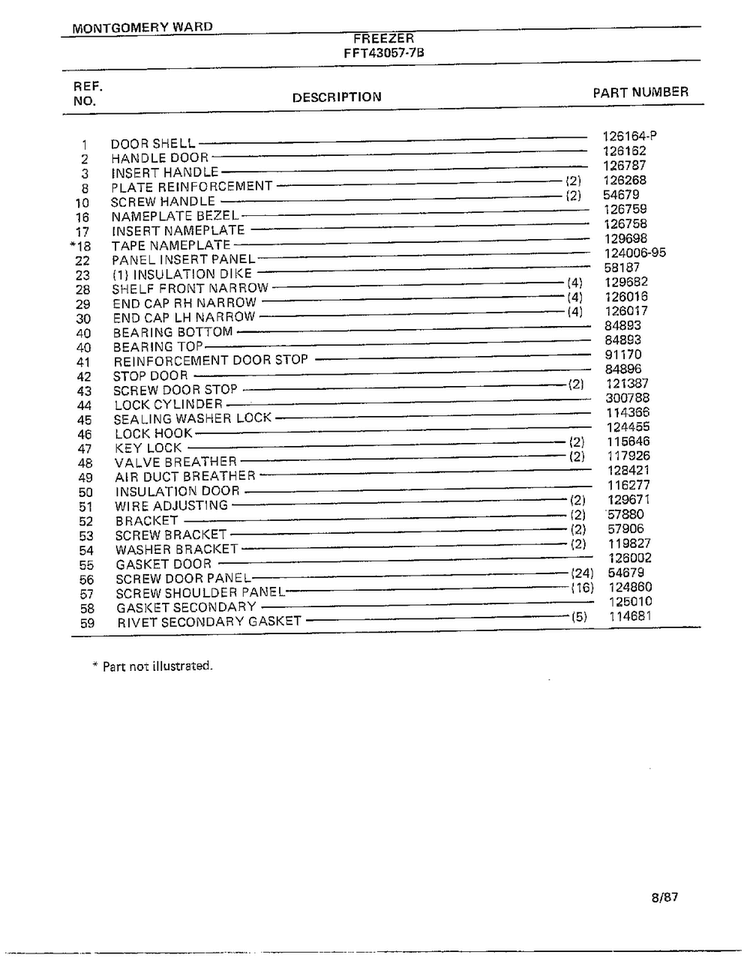 Freezer Page 2 Diagram and Parts List for 43057-7B  Frigidaire Freezer