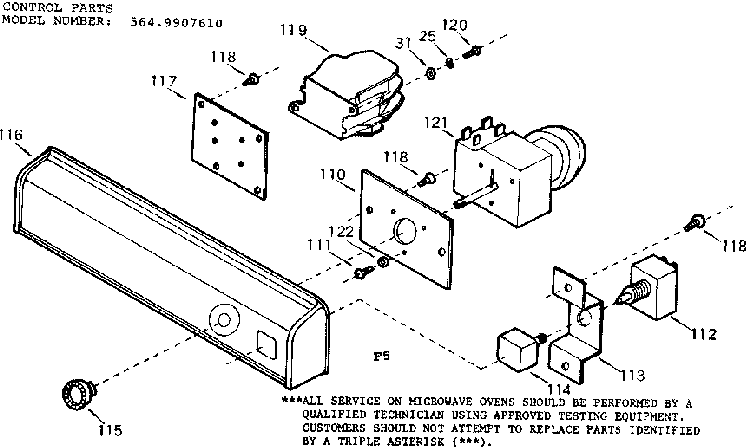 Control Parts Diagram and Parts List for 5649907610  Kenmore Microwave