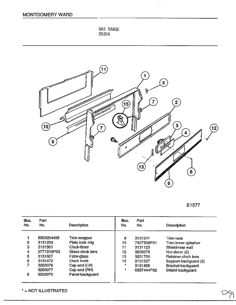 Gas Range Diagram and Parts List for 2820A  Frigidaire Range