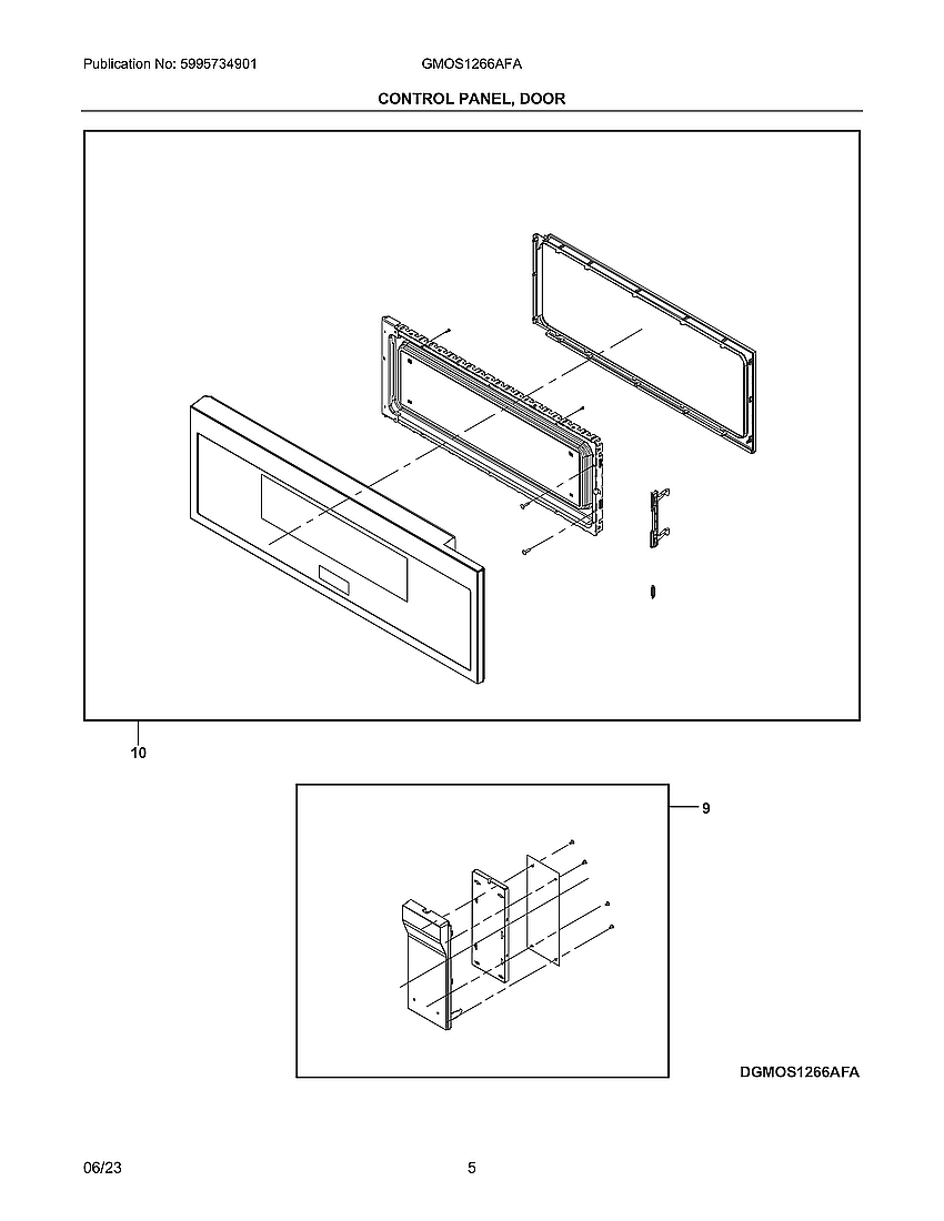 Control Panel, Door Diagram and Parts List for GMOS1266AFA  Electrolux Microwave