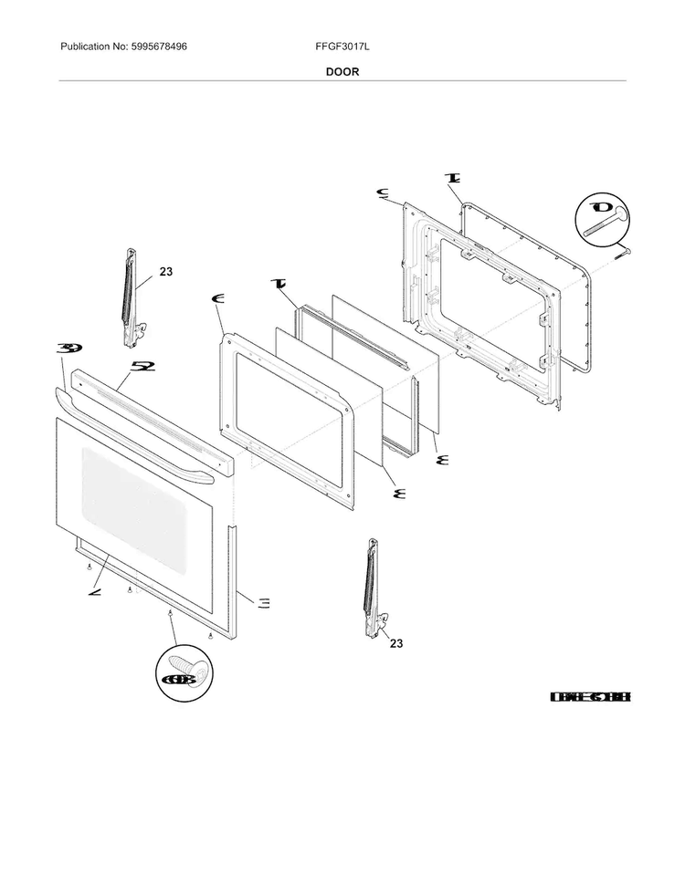 Door Diagram and Parts List for FFGF3017LWH  Frigidaire Range