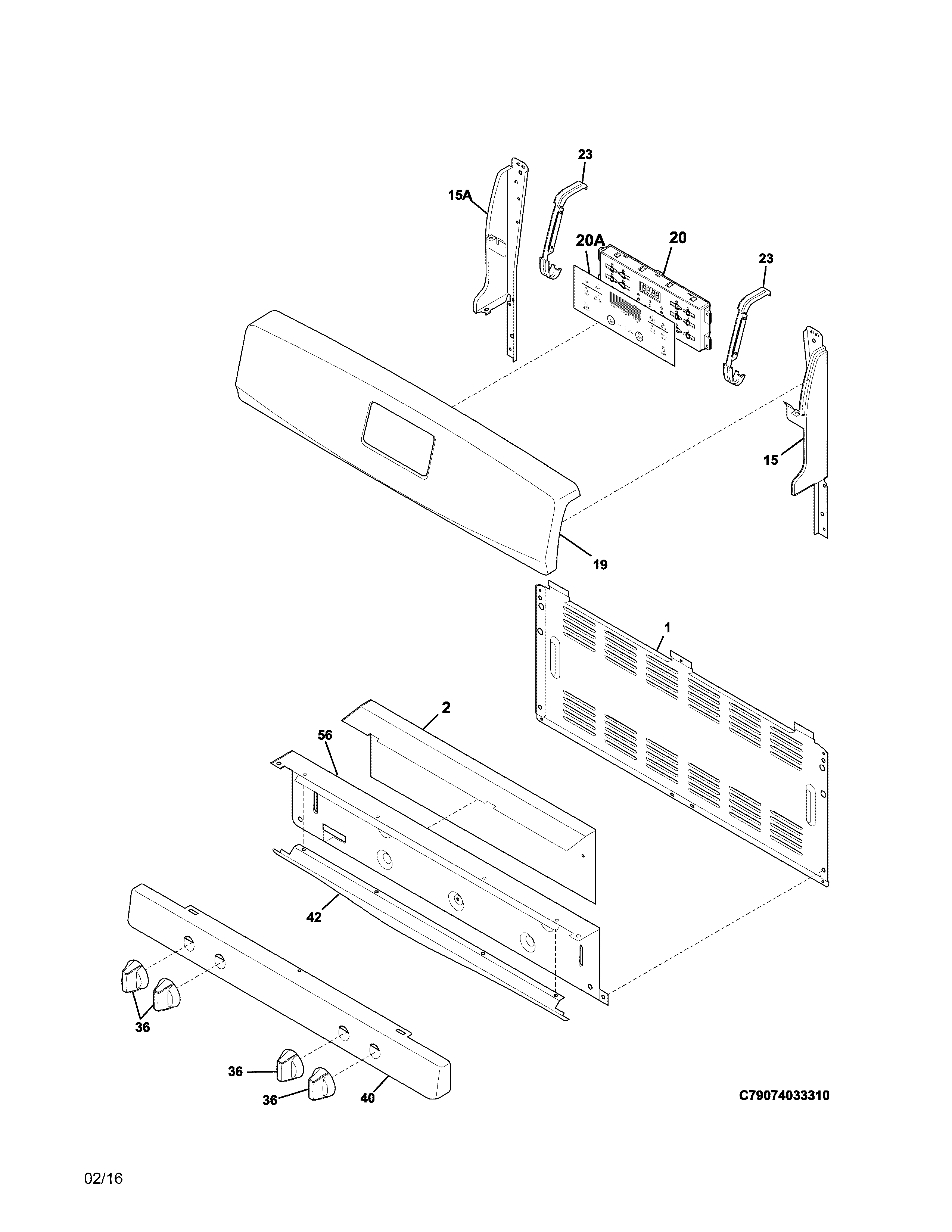 Backguard Diagram and Parts List for 79074033312  Kenmore Range