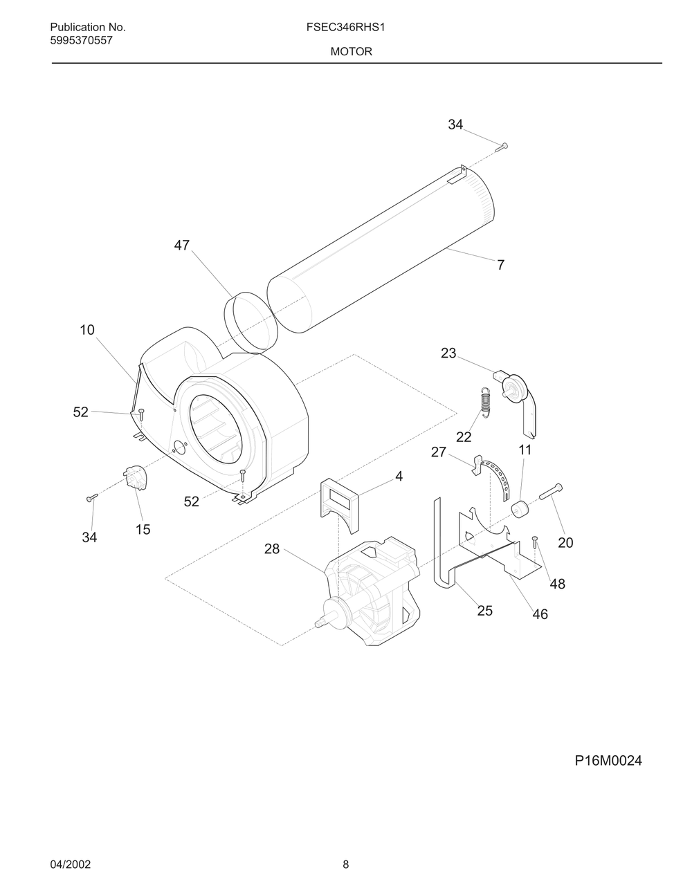 Motor Diagram and Parts List for FSEC346RHS1  Frigidaire Dryer