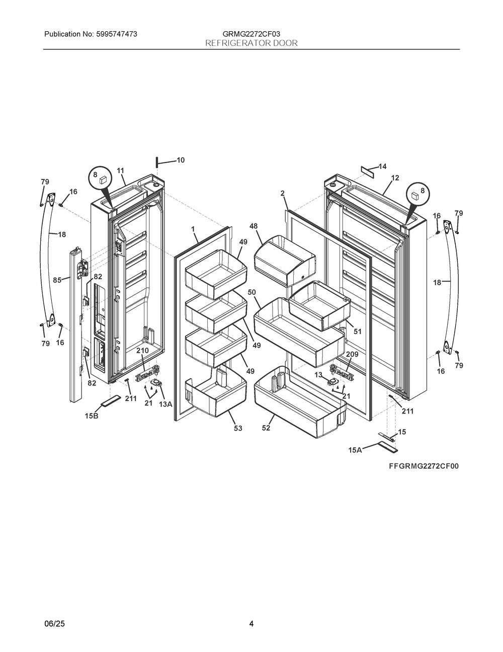 Refrigerator Door Diagram and Parts List for GRMG2272CF03  Frigidaire Refrigerator