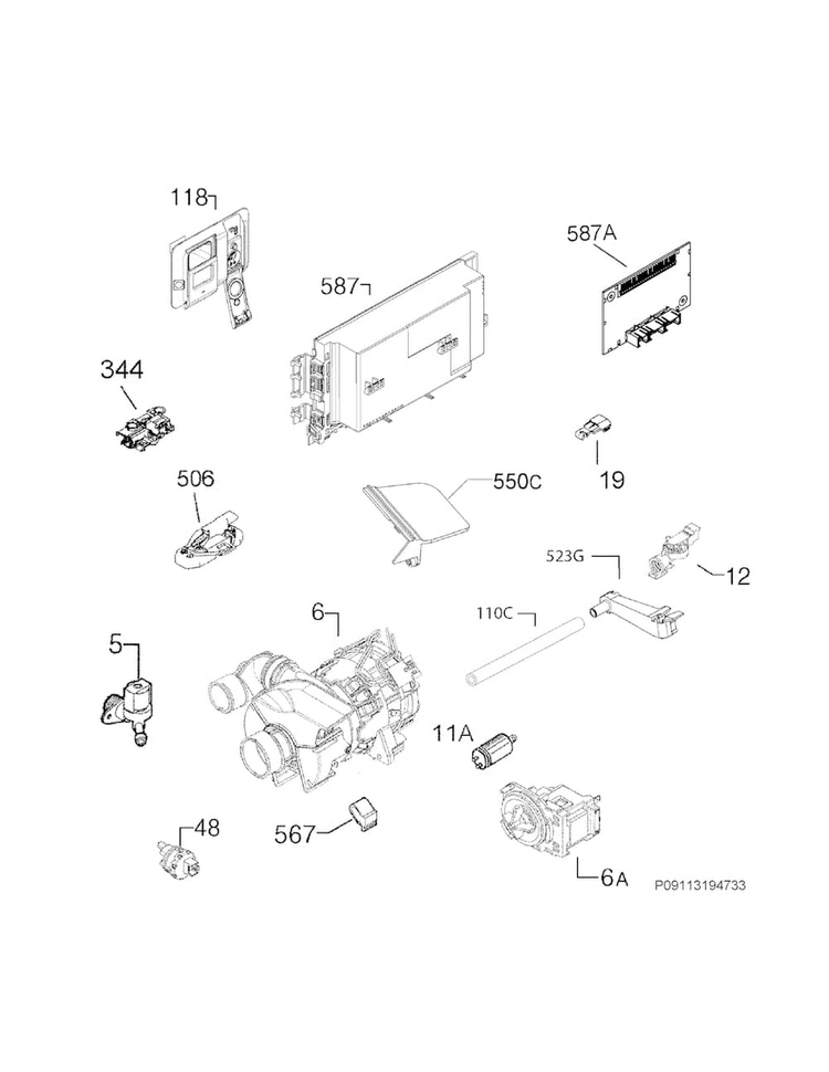Electrical Parts Diagram and Parts List for FGID2474QW3B  Frigidaire Dishwasher