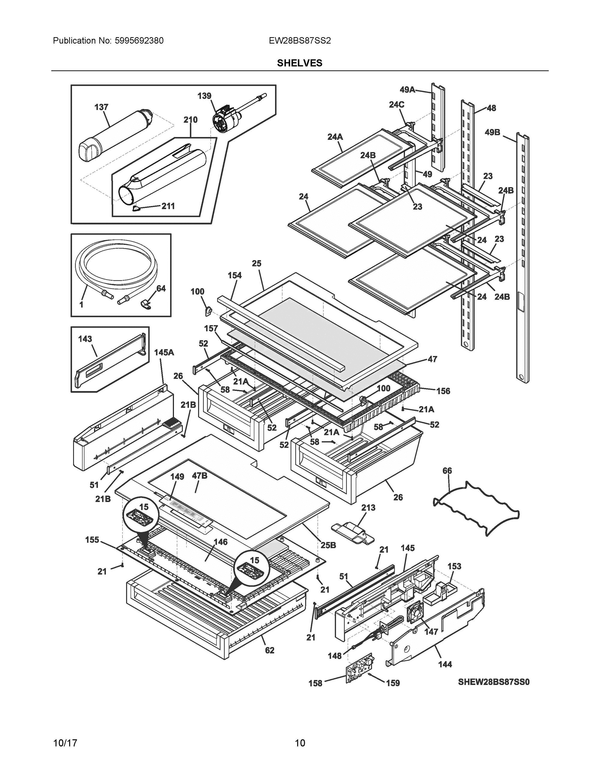 05 - SHELVES Diagram and Parts List for EW28BS87SS2  Frigidaire Refrigerator