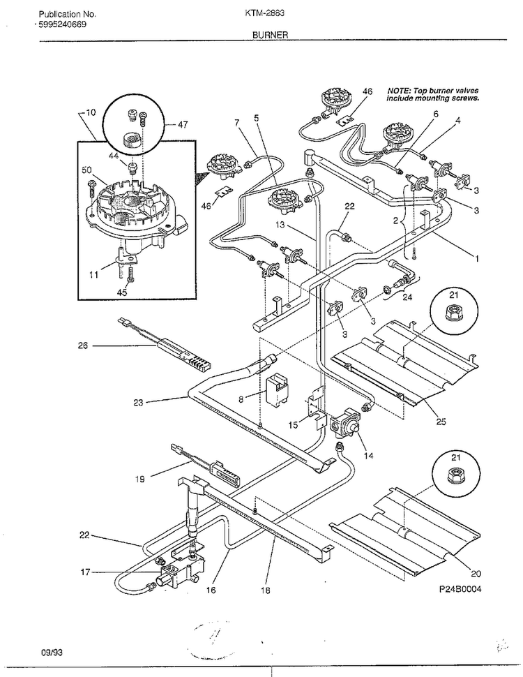 Burner Diagram and Parts List for 2883-81A  Frigidaire Range
