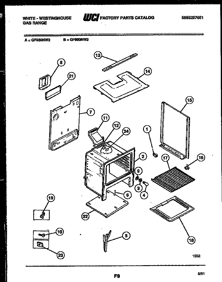BODY PARTS Diagram and Parts List for GF860ND2  Frigidaire Range