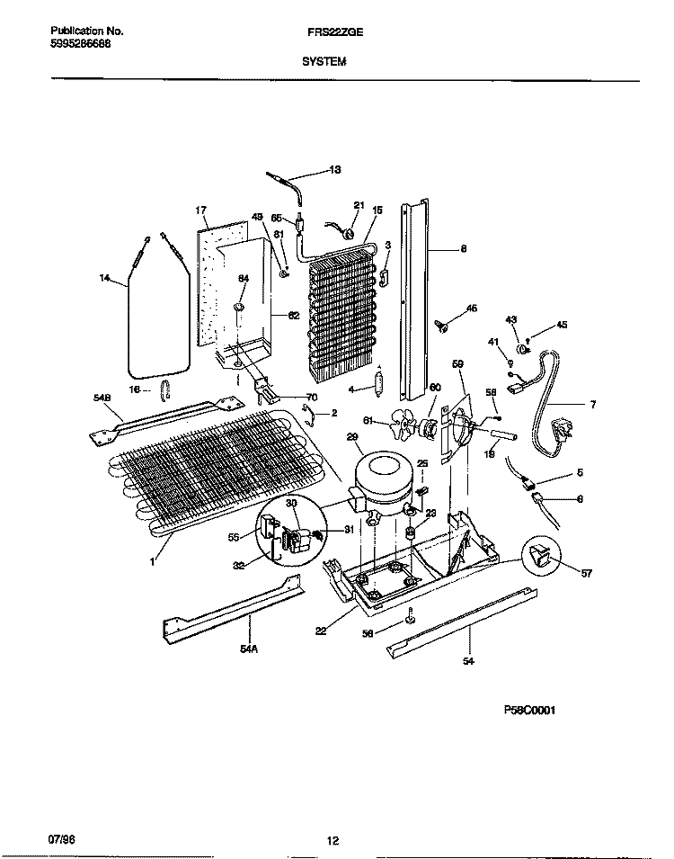 SYSTEM Diagram and Parts List for FRS22ZGEB0  Frigidaire Refrigerator