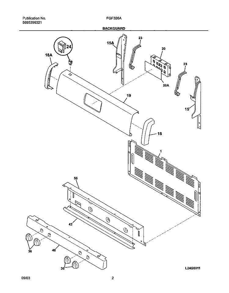 BACKGUARD Diagram and Parts List for FGF326AWE  Frigidaire Range