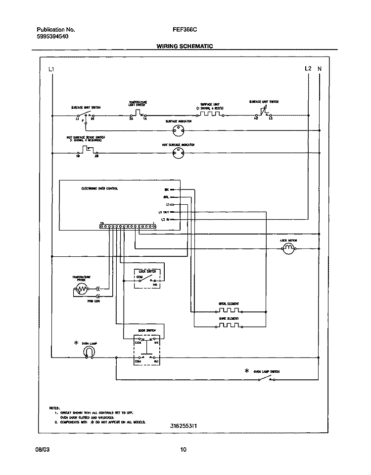 WIRING SCHEMATIC Diagram and Parts List for FEF366CSB  Frigidaire Range