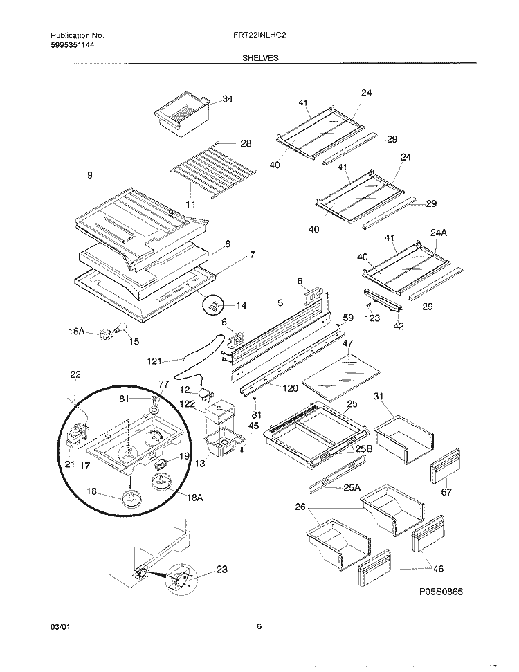 SHELVES Diagram and Parts List for FRT22INLHC2  Frigidaire Refrigerator