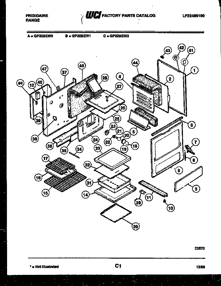 BODY PARTS Diagram and Parts List for GP32BEL1  Frigidaire Range