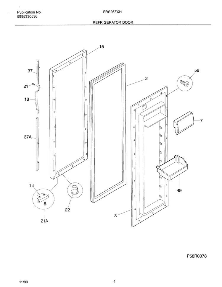 Refr Door Diagram and Parts List for OEMF3-FRS26ZXHD2  Frigidaire Refrigerator