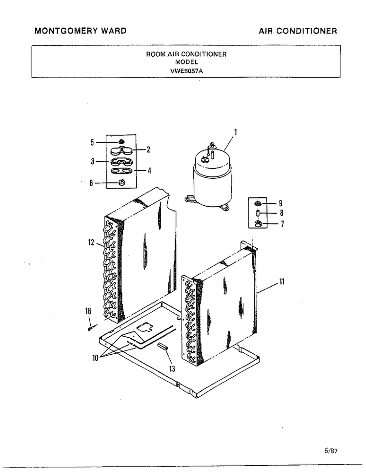 Air Conditioner Page 5 Diagram and Parts List for 5057A  Frigidaire Air Conditioner