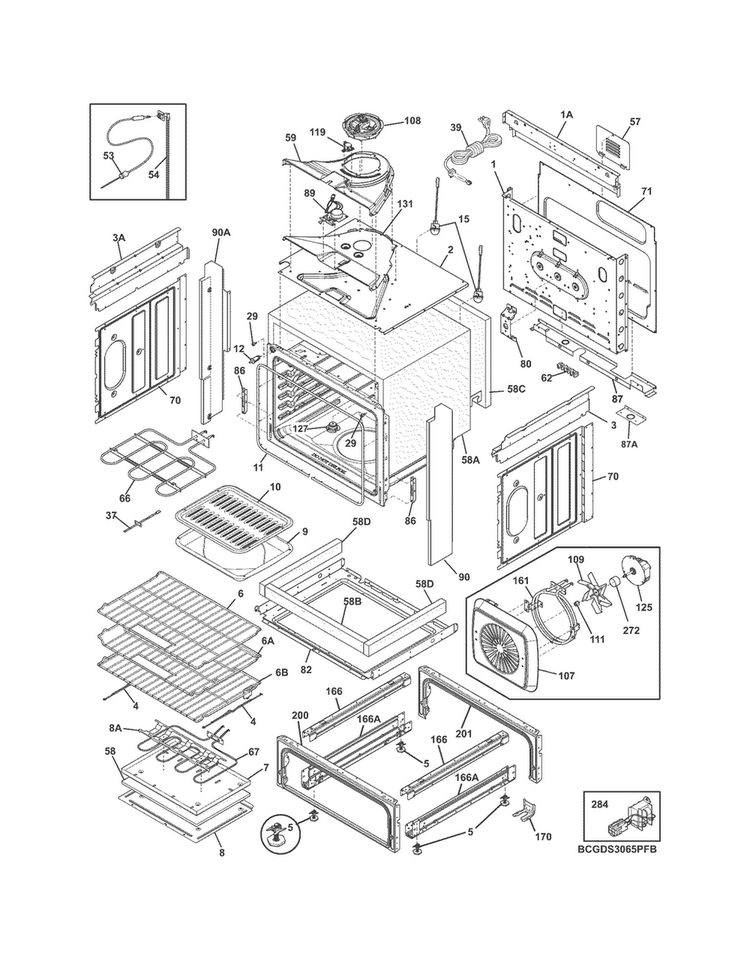 Body Diagram and Parts List for CGDS3065PFC  Frigidaire Range