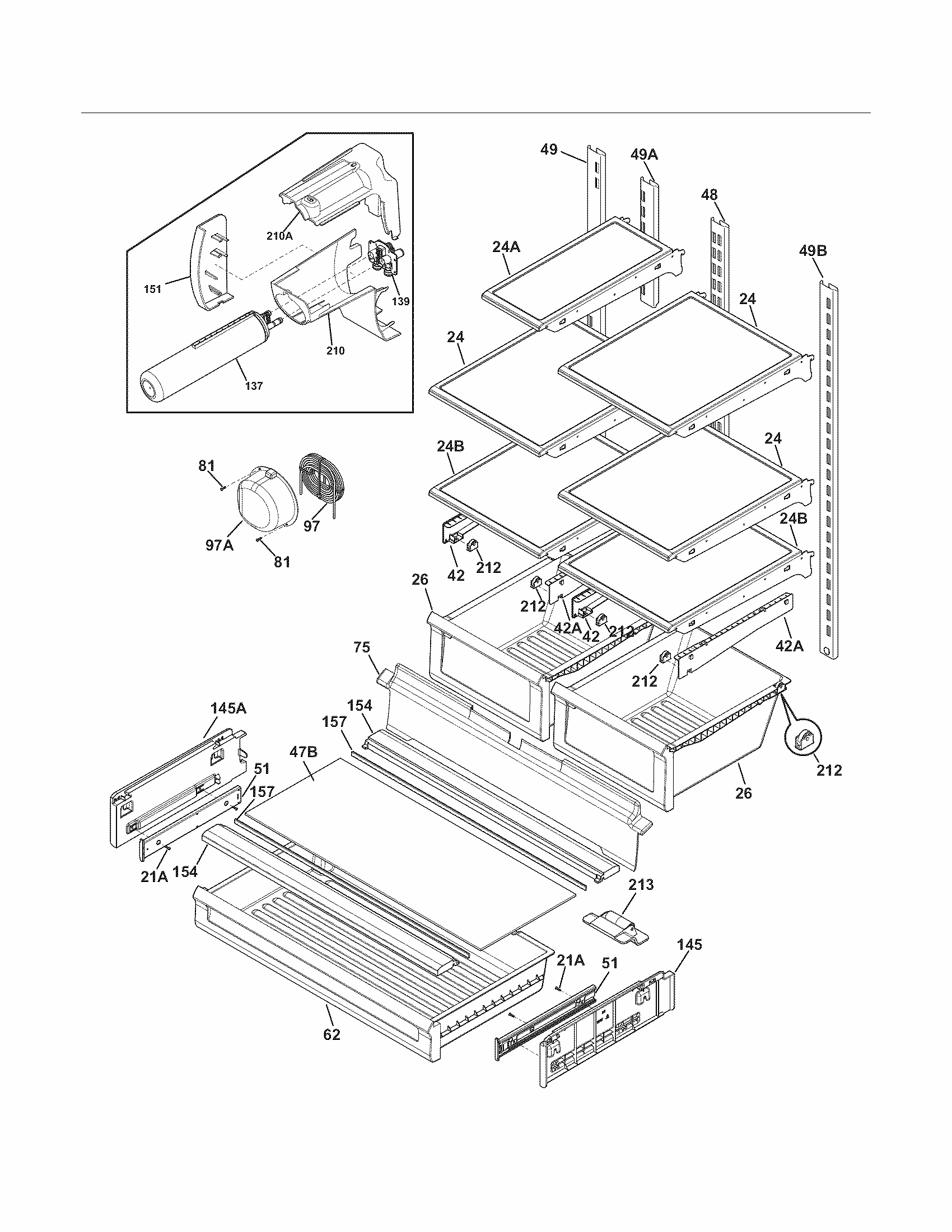 Shelves Diagram and Parts List for FGUB2642LE5  Frigidaire Refrigerator
