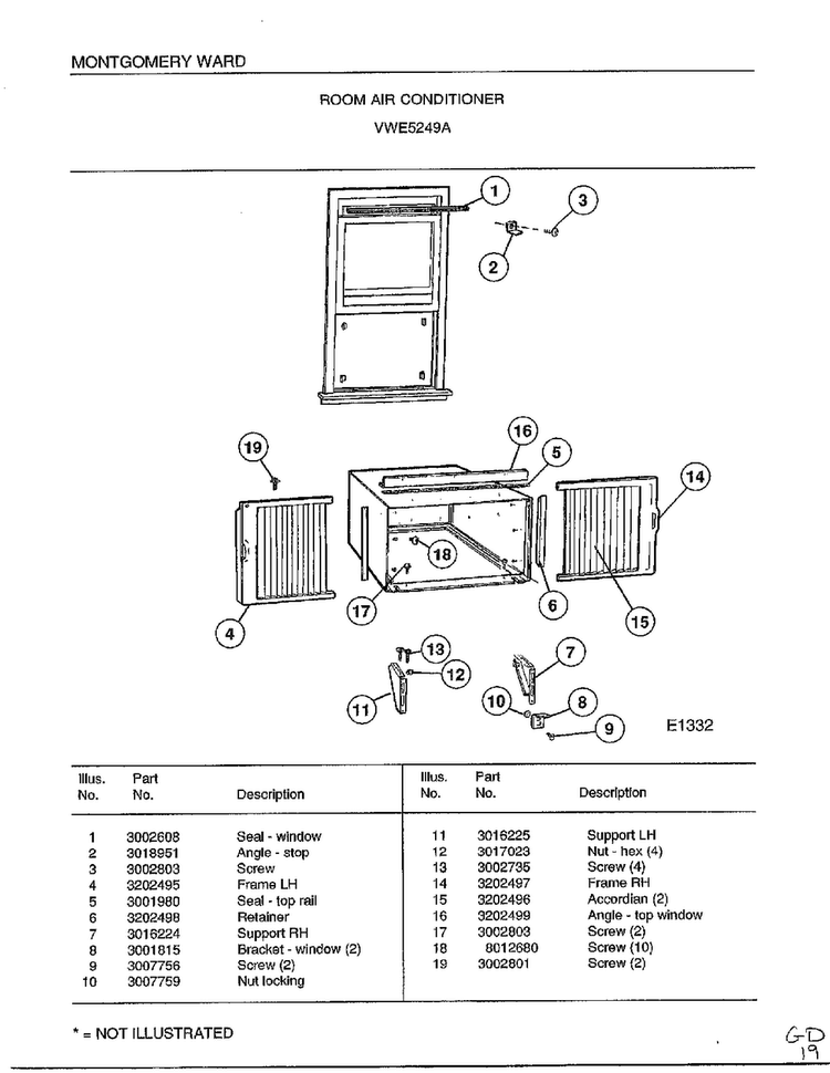 Room Air Conditioner Page 8 Diagram and Parts List for 5249A  Frigidaire Air Conditioner