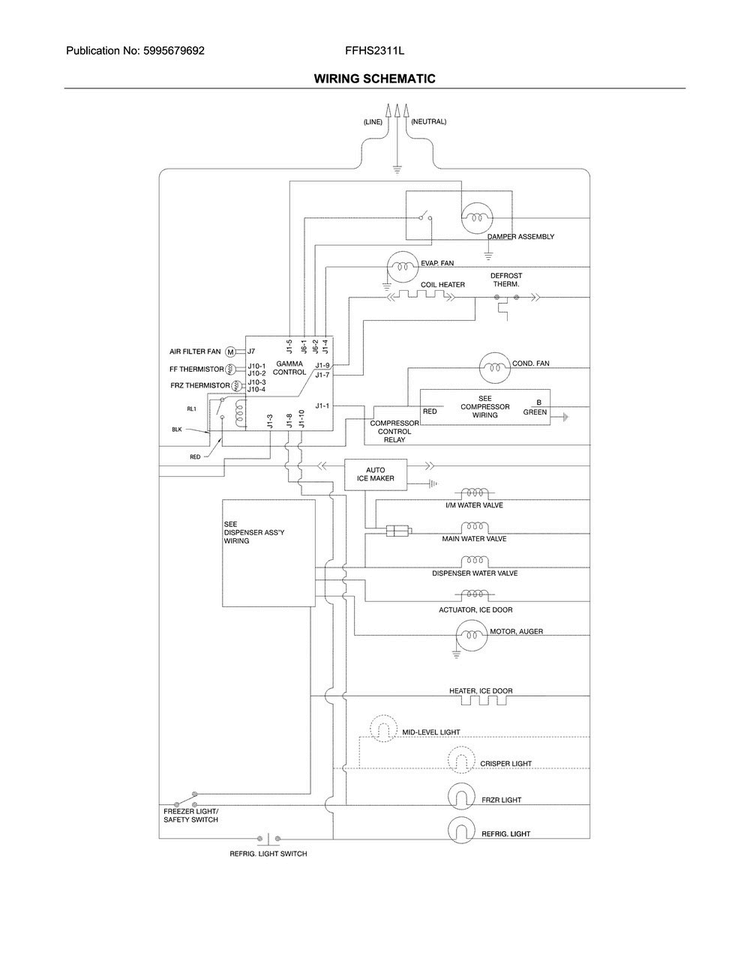 Wiring Schematic Diagram and Parts List for FFHS2311LBQA  Frigidaire Refrigerator