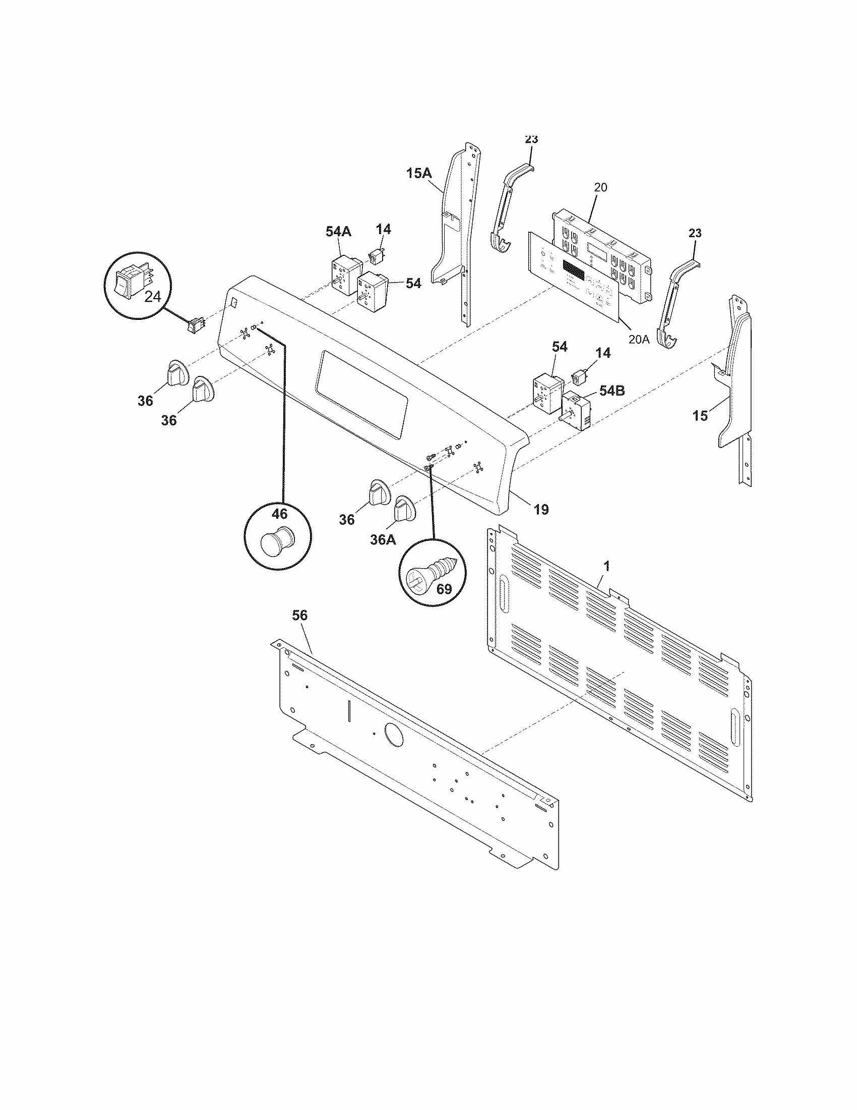 Backguard Diagram and Parts List for 79092202015  Kenmore Range