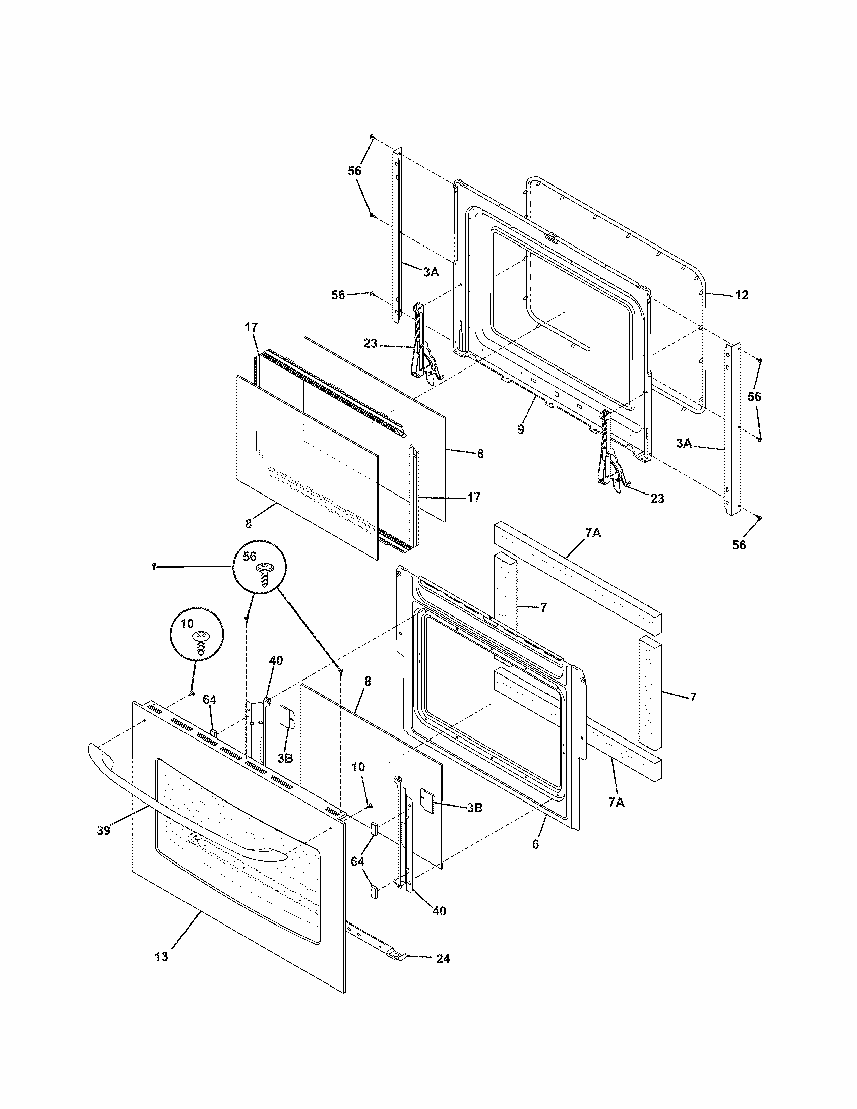 Doors Diagram and Parts List for 79047773405  Kenmore Wall Oven