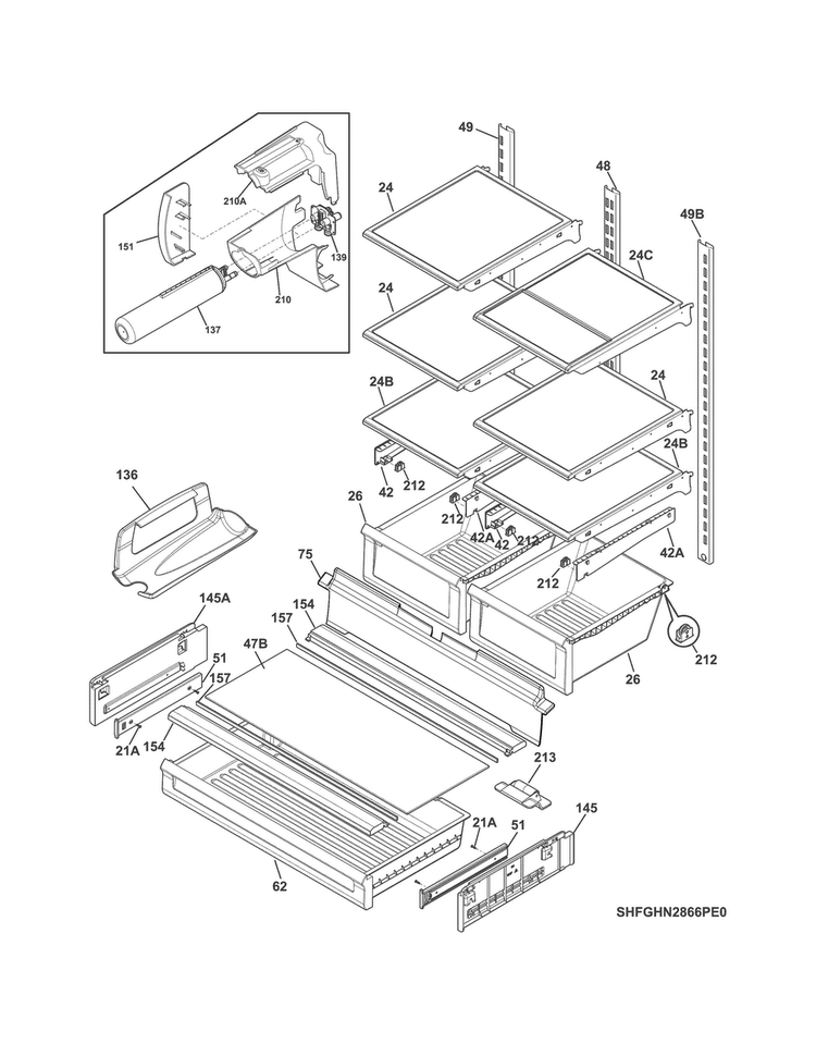 Shelves Diagram and Parts List for FGHN2866PE3A  Frigidaire Refrigerator