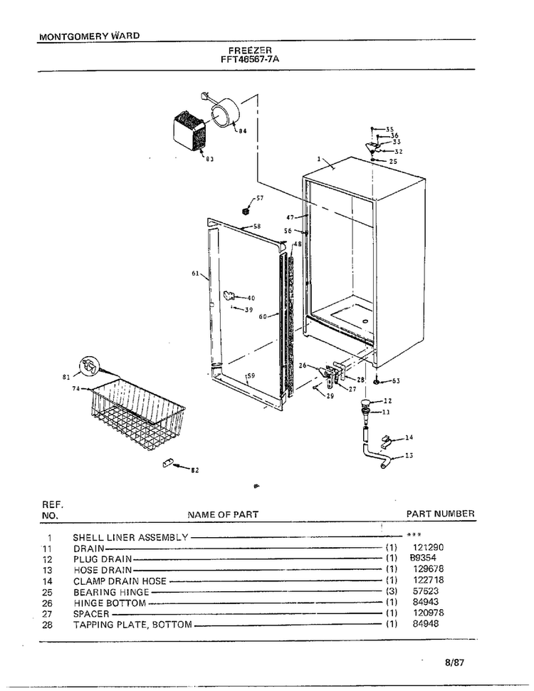 Freezer Page 5 Diagram and Parts List for 46567A-7  Frigidaire Freezer