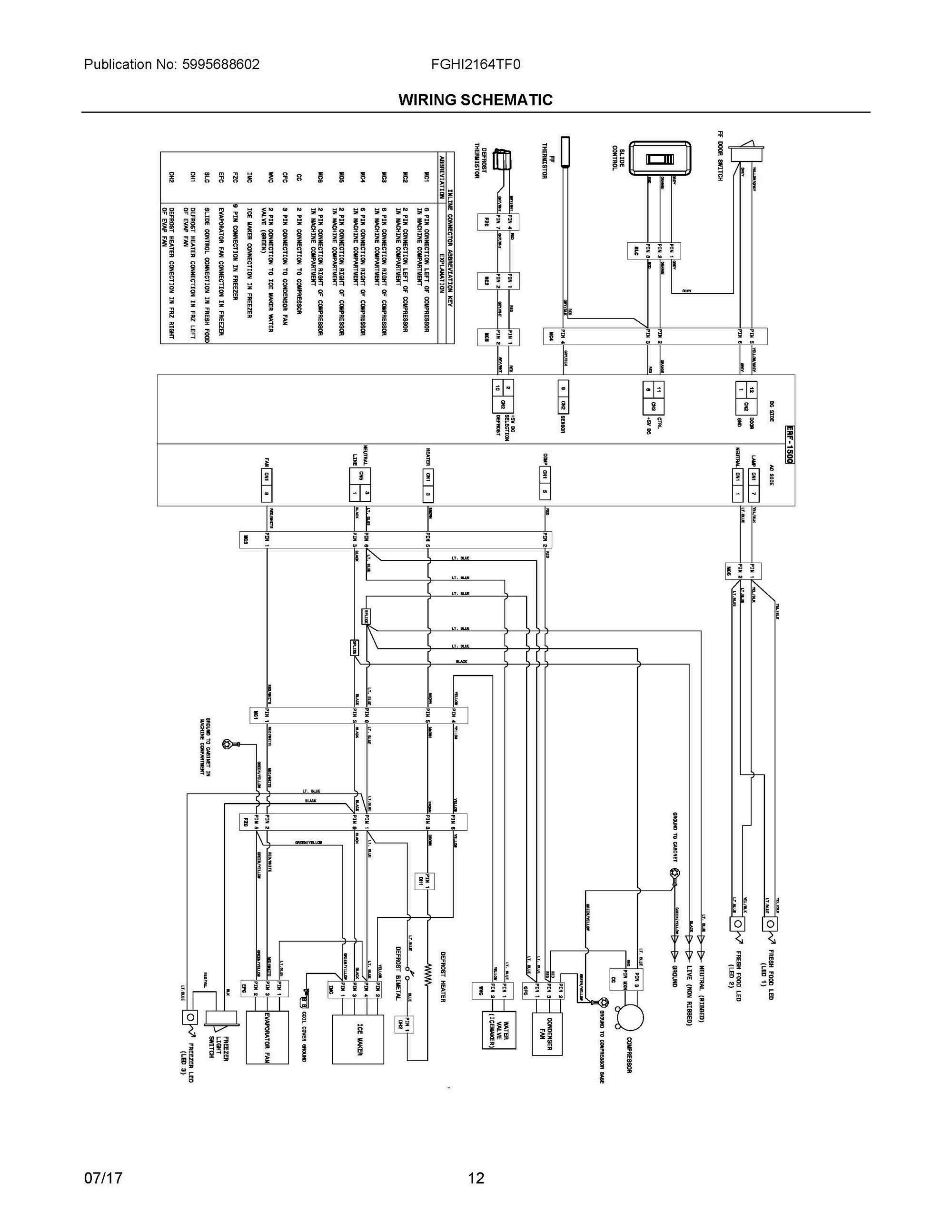 07 - WIRING SCHEMATIC Diagram and Parts List for FGHI2164TF0  Frigidaire Refrigerator