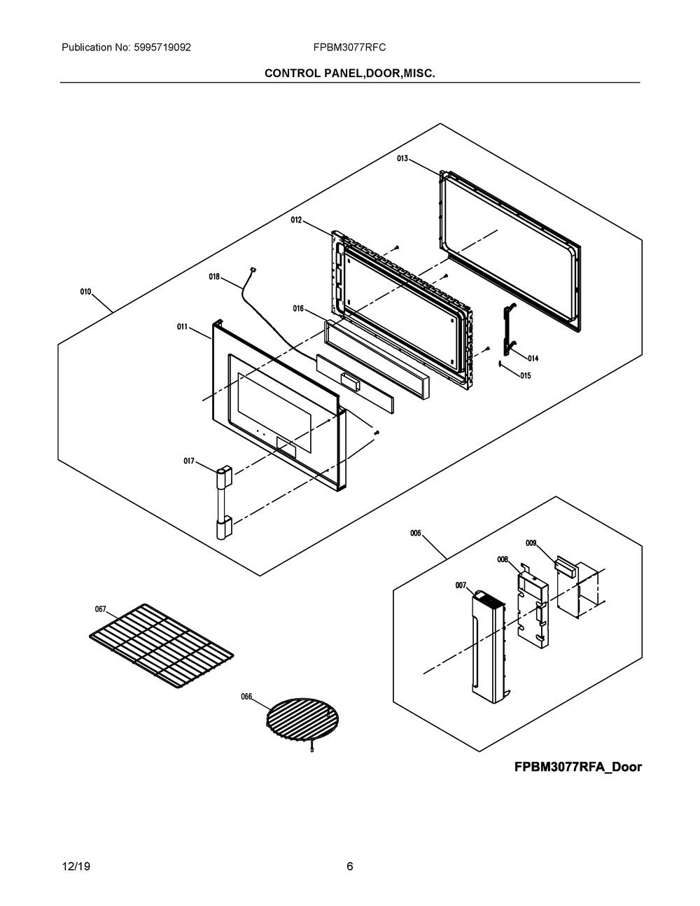 Control Panel,door,misc. Diagram and Parts List for FPBM3077RFC  Frigidaire Microwave