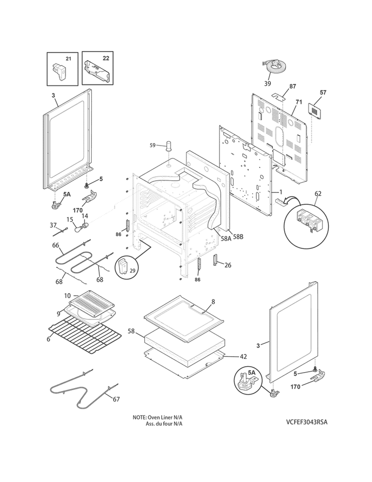 Body Diagram and Parts List for CFEF3043RSB  Frigidaire Range