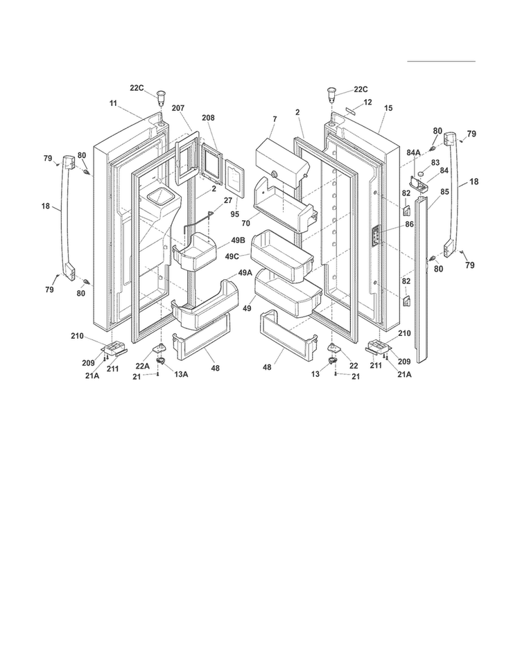 Fresh Food Door Diagram and Parts List for EI23BC56IWD  Electrolux Refrigerator