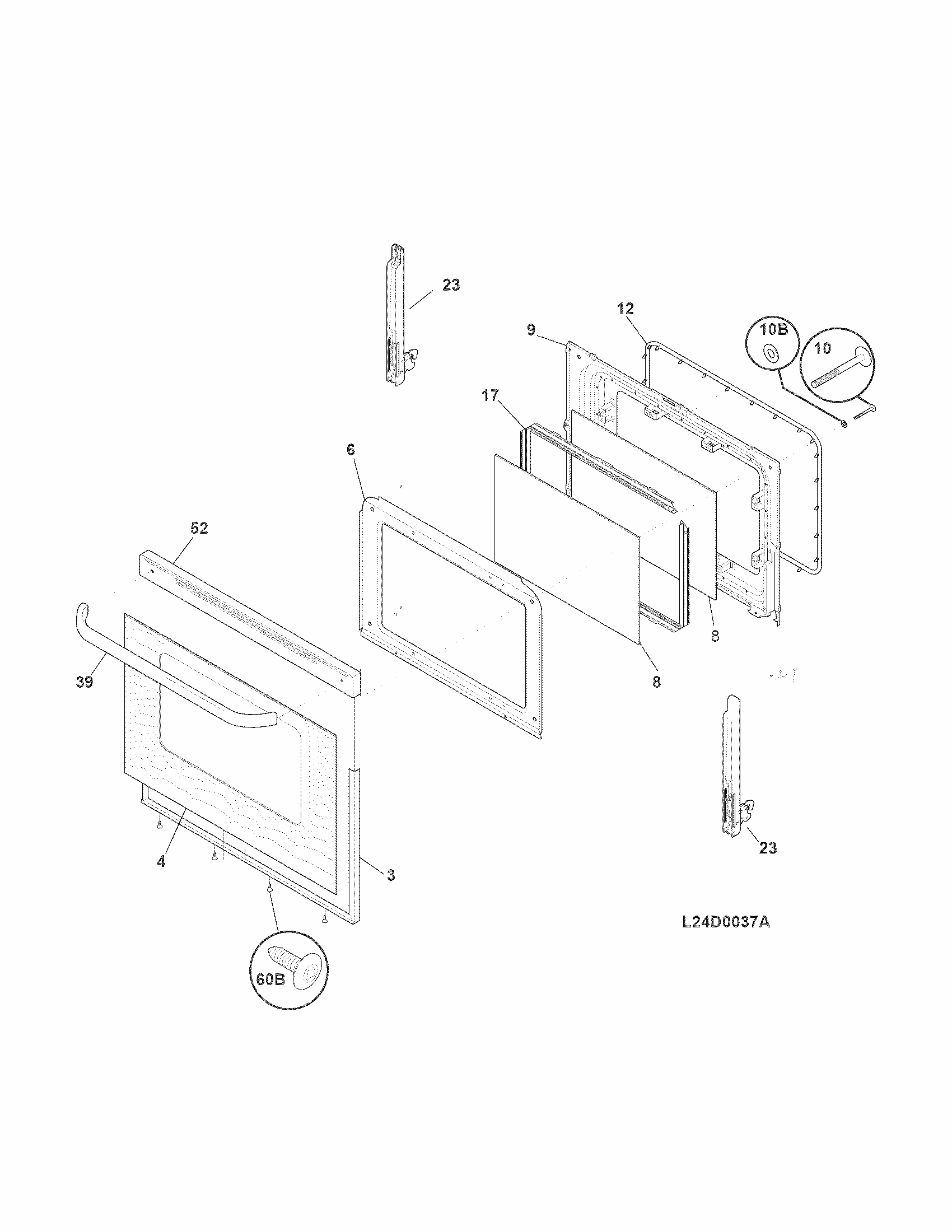 Door Diagram and Parts List for 79073433311  Kenmore Range
