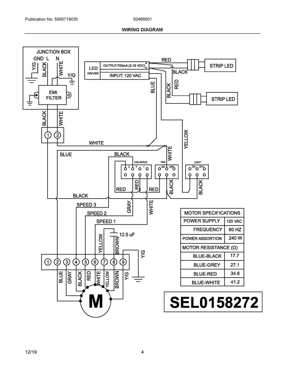 Wiring Diagram Diagram and Parts List for 50466001  Frigidaire Range Hood