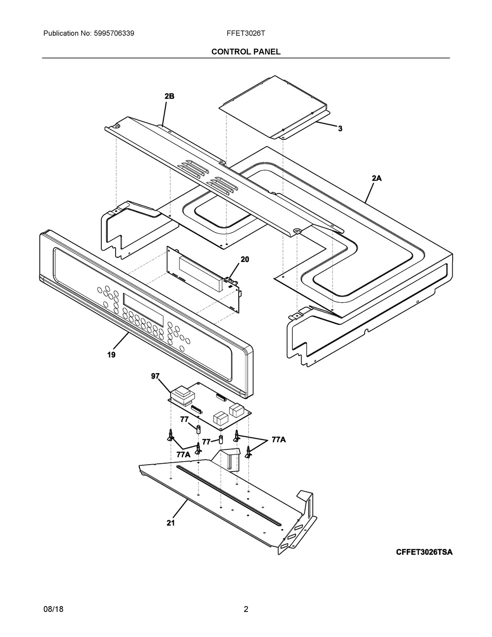 Control Panel Diagram and Parts List for FFET3026TBC  Frigidaire Wall Oven