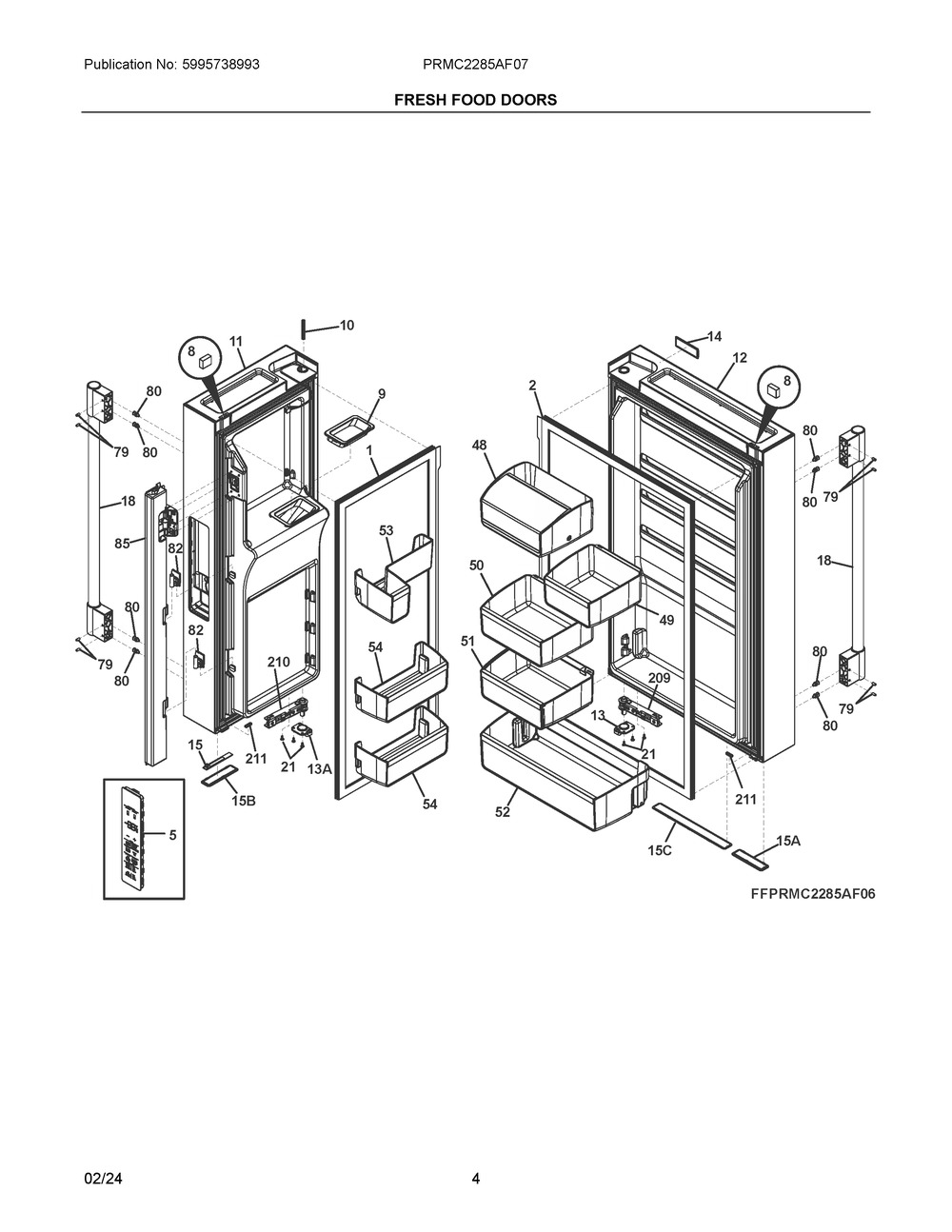 Fresh Food Doors Diagram and Parts List for PRMC2285AF07  Frigidaire Refrigerator