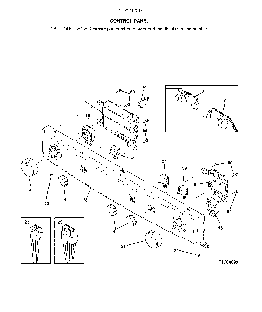 Control panel Diagram and Parts List for 41771712512  Kenmore Washer Dryer Combo