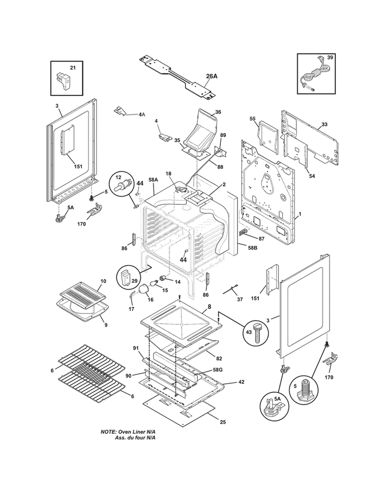 Body Diagram and Parts List for FFGF3023LQD  Frigidaire Range