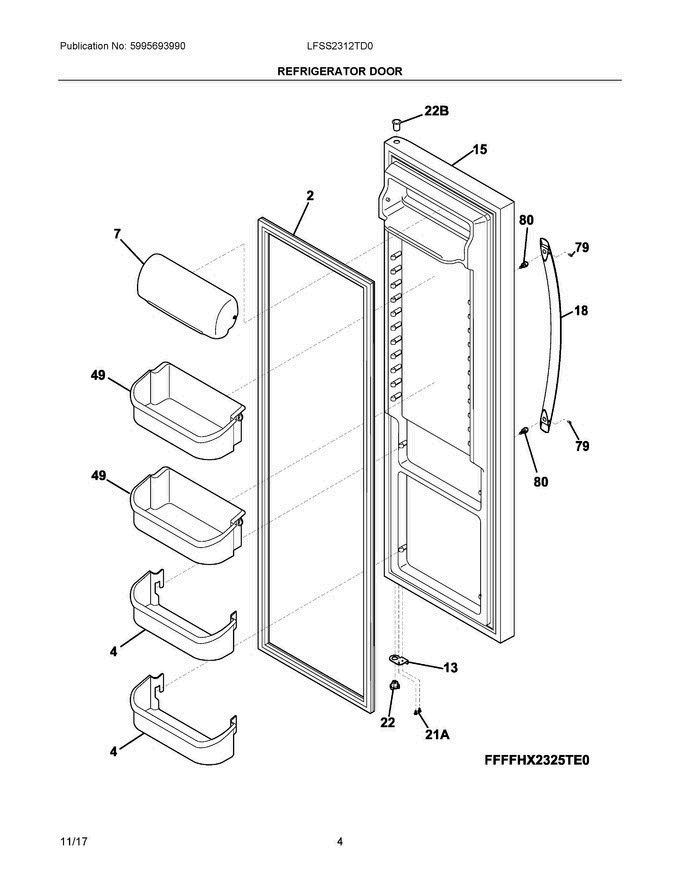 03 - Refrigerator Door Diagram and Parts List for LFSS2312TD0  Frigidaire Refrigerator