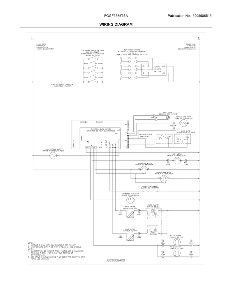 Wiring Diagram Diagram and Parts List for FGGF3685TSA  Frigidaire Range