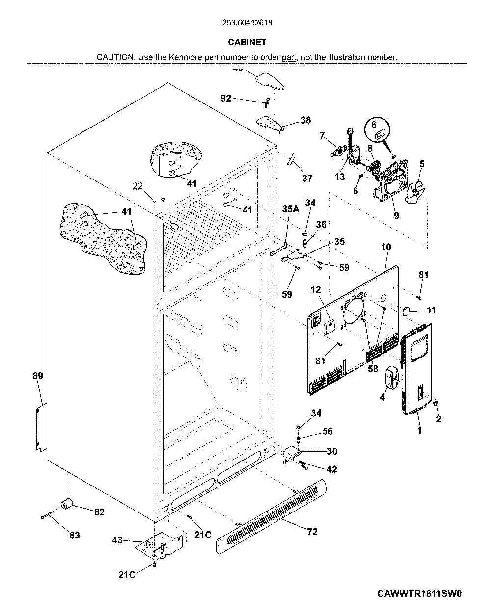 Cabinet Diagram and Parts List for 25360412618  Kenmore Refrigerator
