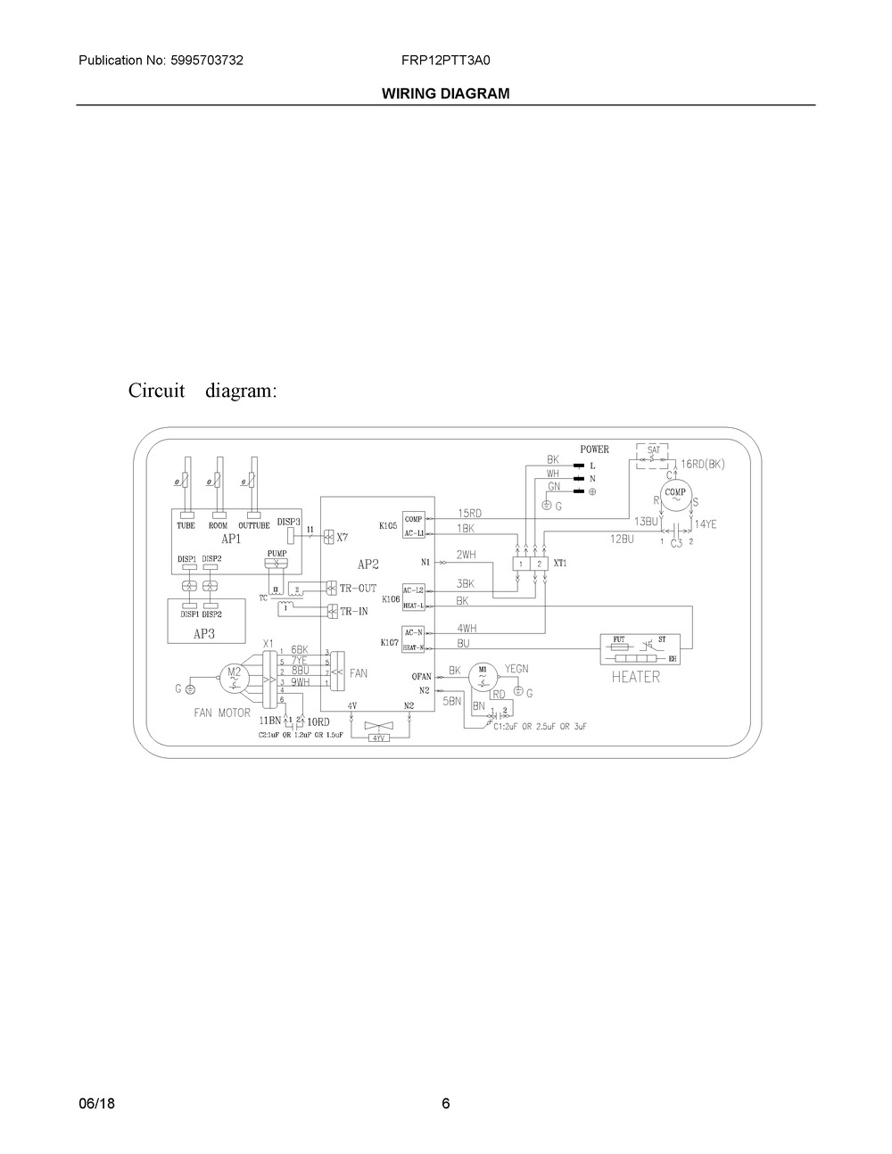Wiring Diagram Diagram and Parts List for FRP12PTT3A0  Frigidaire Air Conditioner