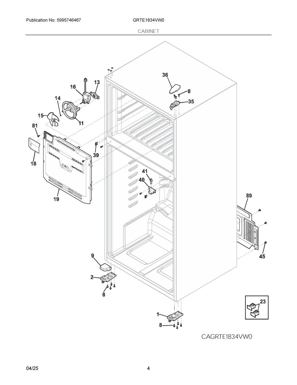Cabinet Diagram and Parts List for GRTE1834VW0  Frigidaire Refrigerator