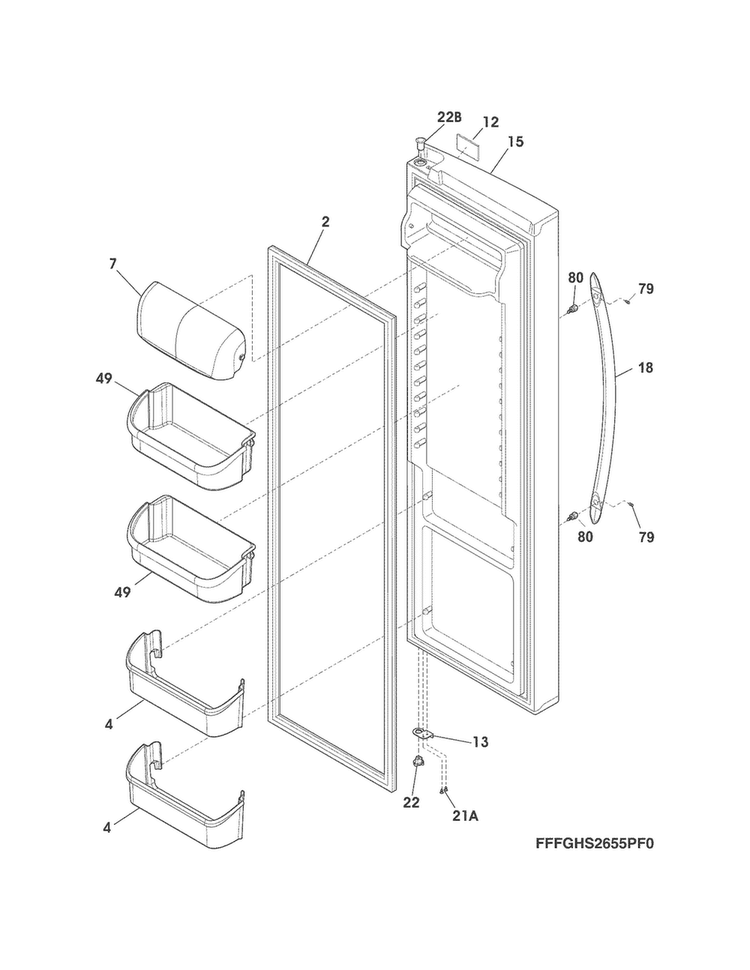 Refrigerator Door Diagram and Parts List for FGHS2655PF1  Frigidaire Refrigerator