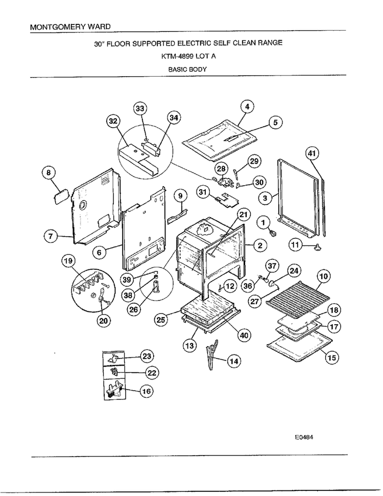 Basic Body Diagram and Parts List for 4899A  Frigidaire Range