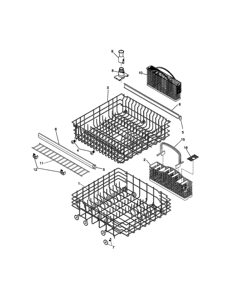 Racks Diagram and Parts List for FDB836GFB6  Frigidaire Dishwasher