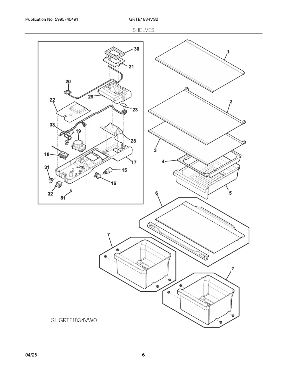 Shelves Diagram and Parts List for GRTE1834VS0  Frigidaire Refrigerator