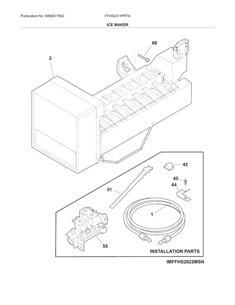 Ice Maker Diagram and Parts List for FFHS2311PFFA  Frigidaire Refrigerator
