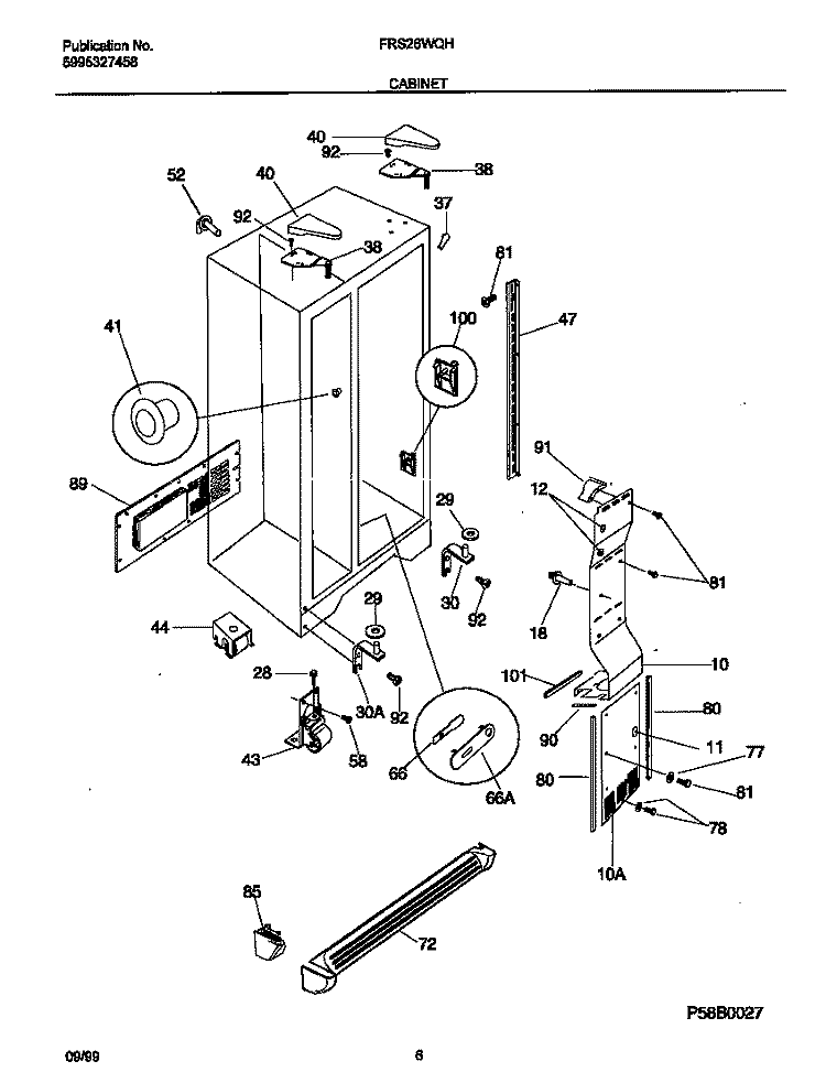 CABINET Diagram and Parts List for FRS26WQHW0  Frigidaire Refrigerator