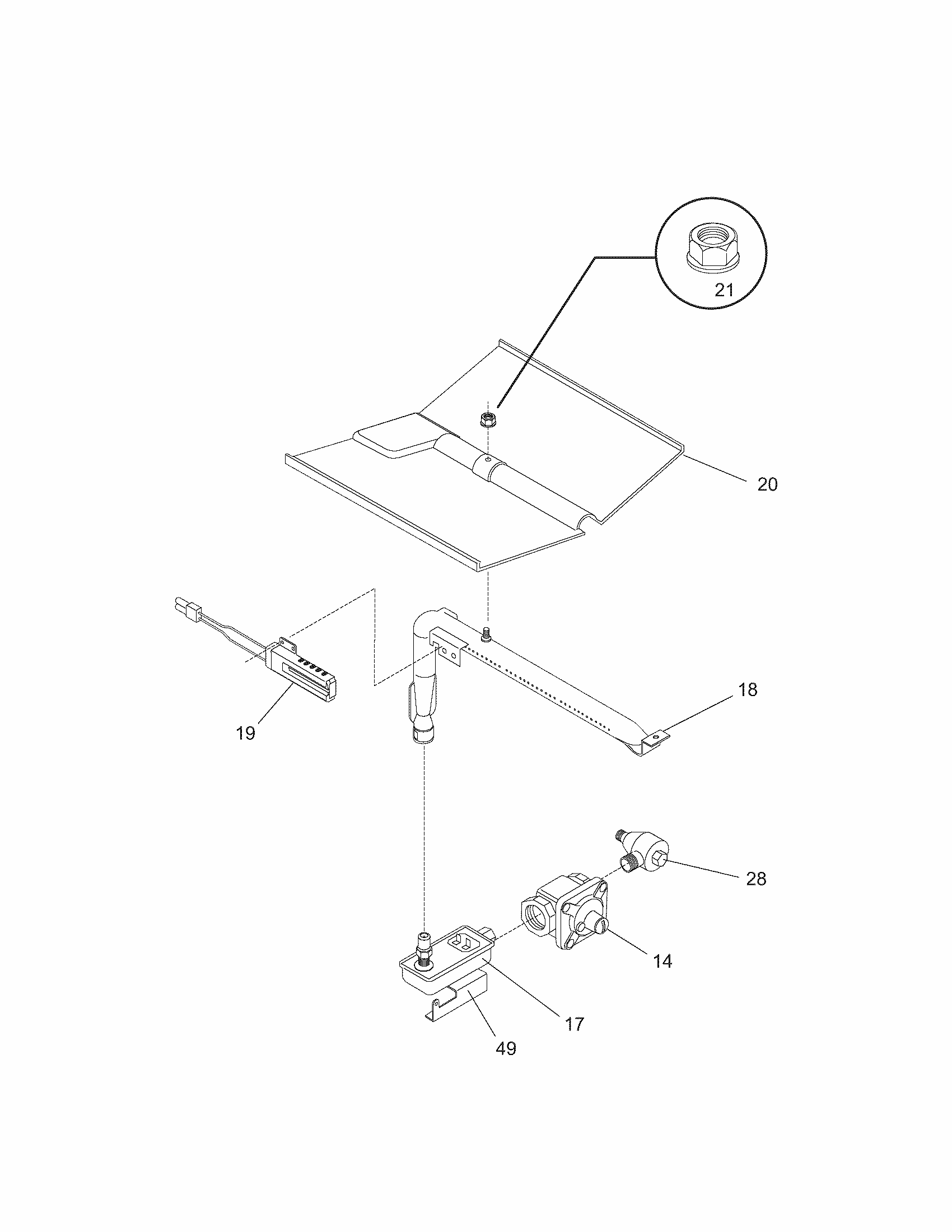 Burner Diagram and Parts List for 79030179401  Kenmore Wall Oven
