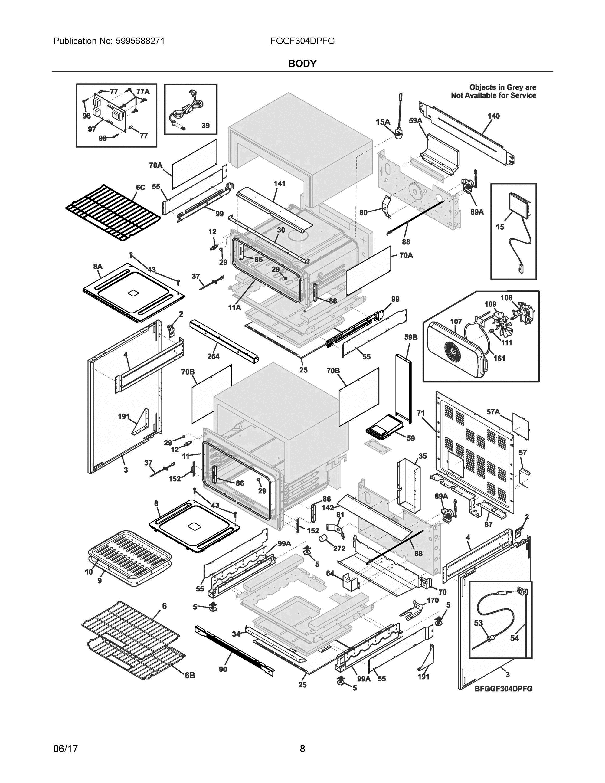04 - BODY Diagram and Parts List for FGGF304DPFG  Frigidaire Range